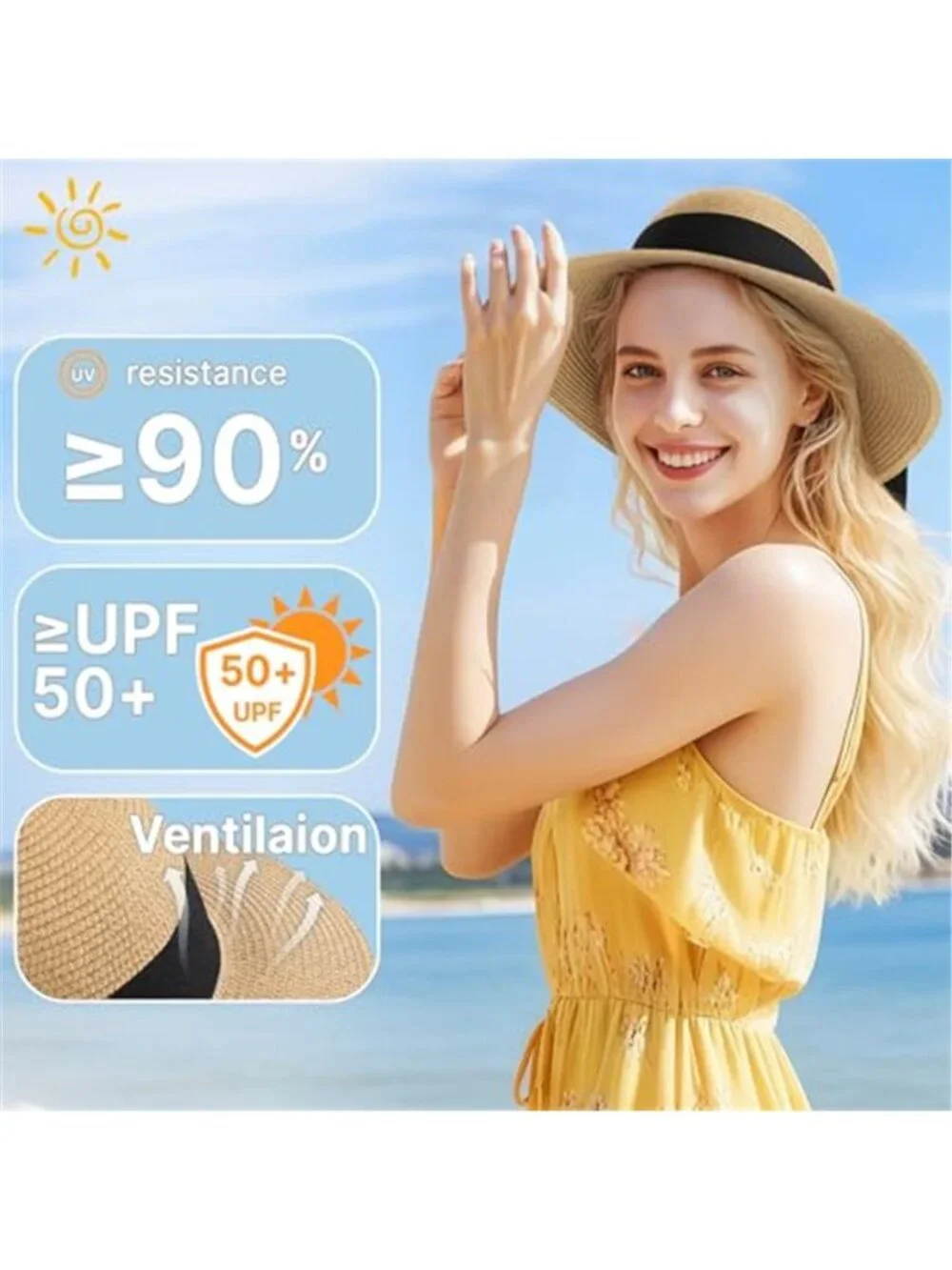 Beach Hats for Women Sun Straw Hat for Women UPF 50+ UV Sun Protection